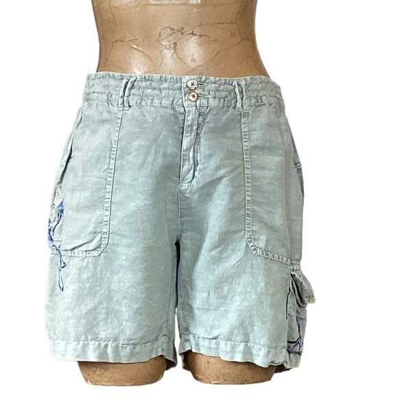 Sundance Kennebunk Linen-Cotton Embroidered Cargo Shorts Sz 10 Green #272D - Picture 4 of 16
